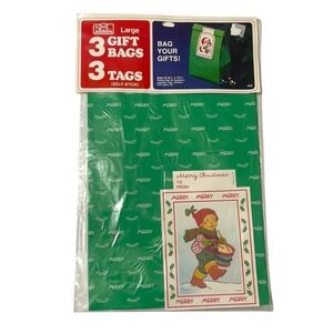 Vintage 1990 Christmas Gift Bags 3 Jeanmarie Large Self Stick Tags New Old Stock